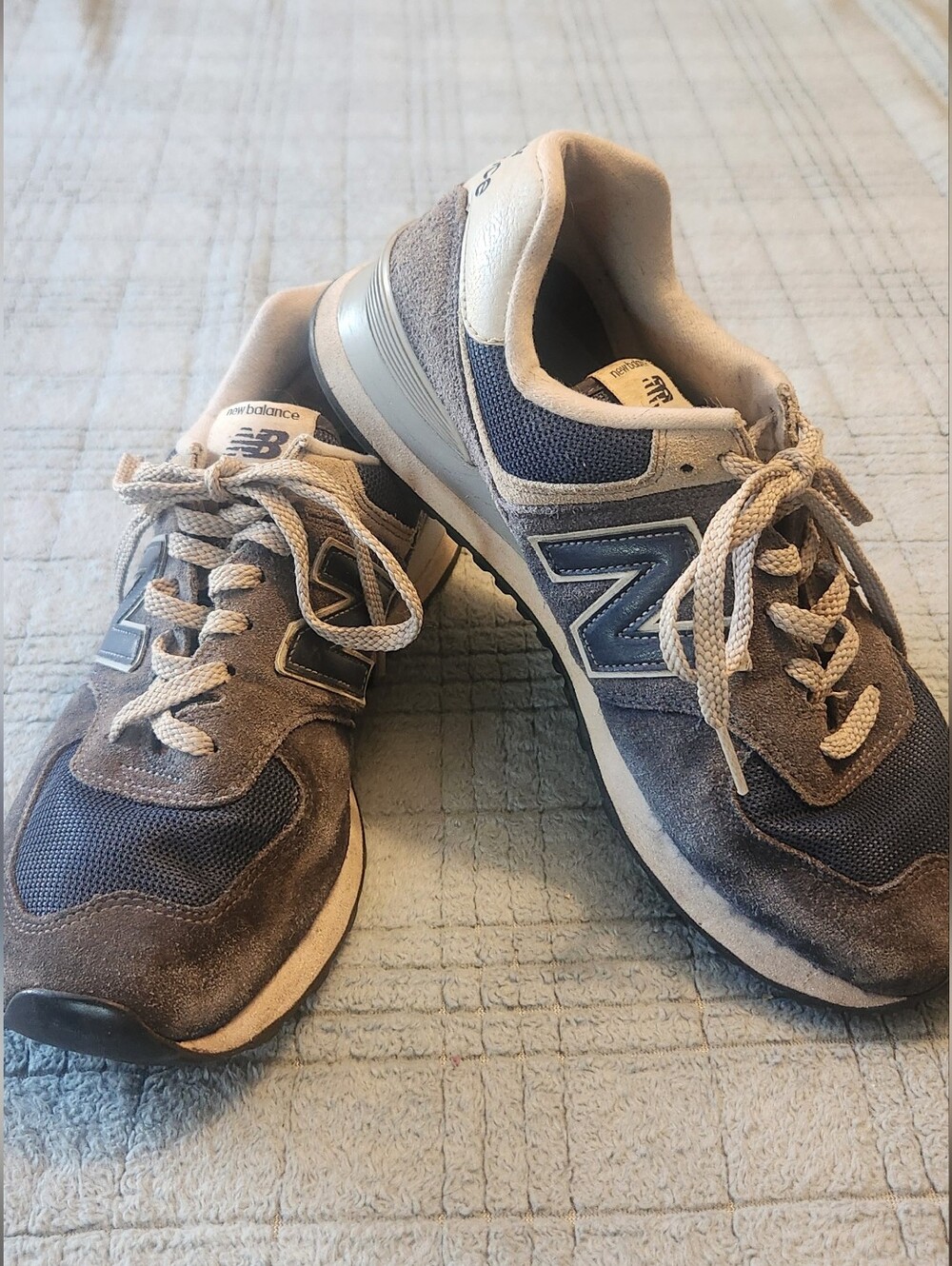New Balance Classic 574 Gray and Navy Suede Mesh Sneakers, 10W, 8.5M